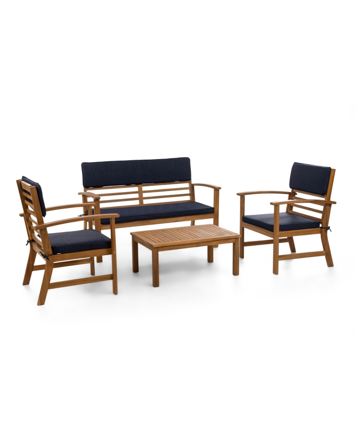 Furniture Of America 4 Piece Acacia Patio Bench Table Set With Cushions In Denim Blue