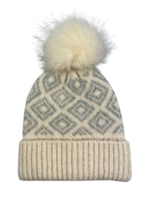 Geo Lurex Print Beanie with Pom