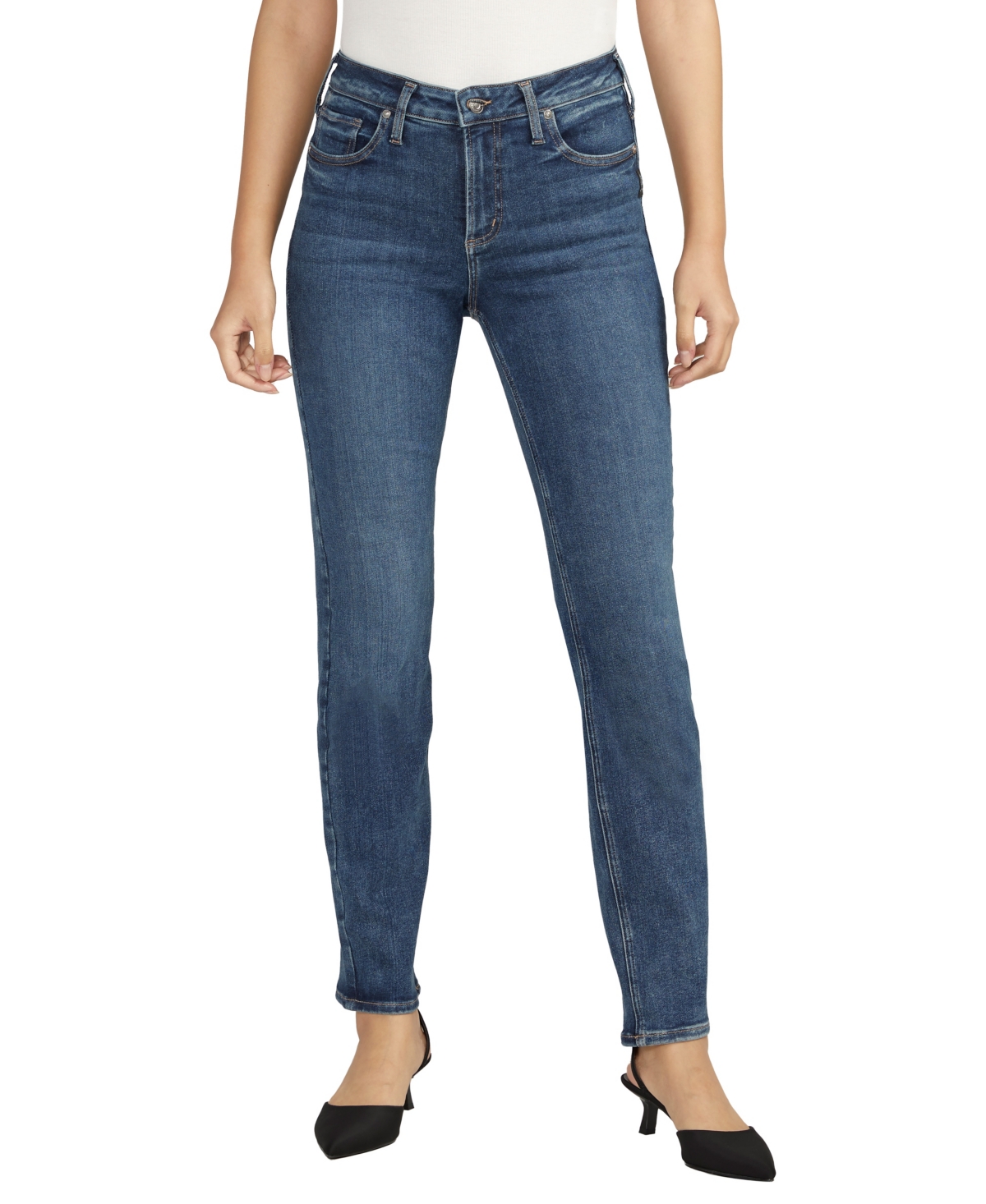 Shop Silver Jeans Co. Women's Infinite Fit Mid Rise Straight Leg Jeans In Indigo