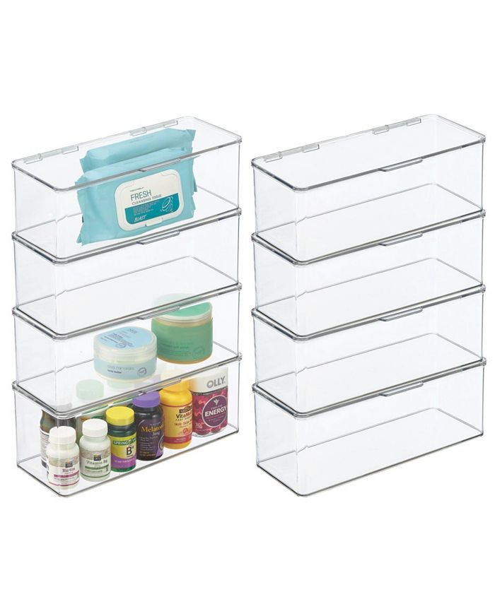 mDesign Plastic Bathroom Vanity Storage Organizer Bin Box with Hinged Lid,  Clear