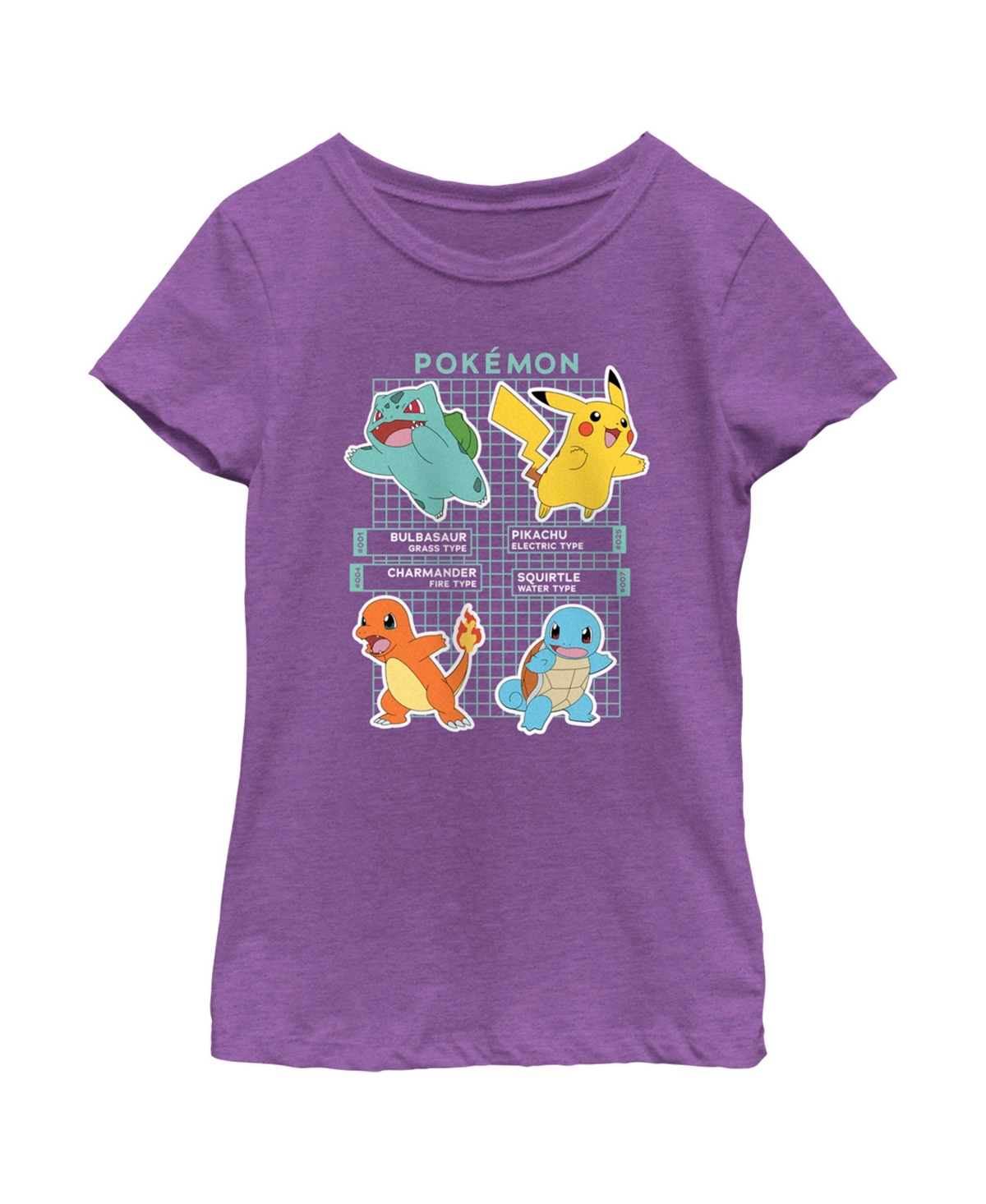 Nintendo Girl's Pokemon Starters Grid Pokedex Child T-shirt In Purple Berry