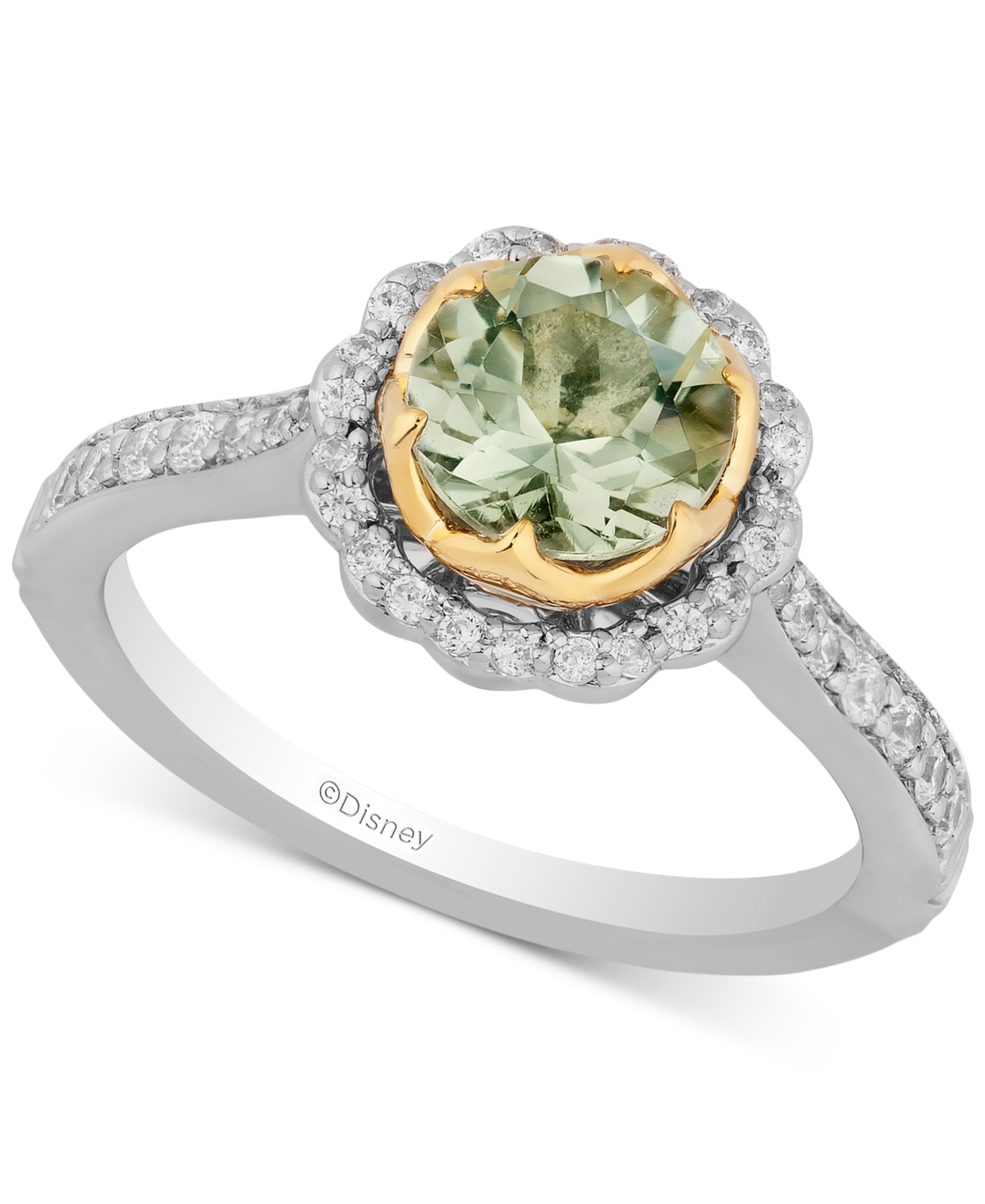 Enchanted Disney Fine Jewelry Green Amethyst (1-1/2 Ct. T.w.) & Diamond (1/3 Ct. T.w.) Tiana Ring In 14k Two-tone Gold In Two Tone