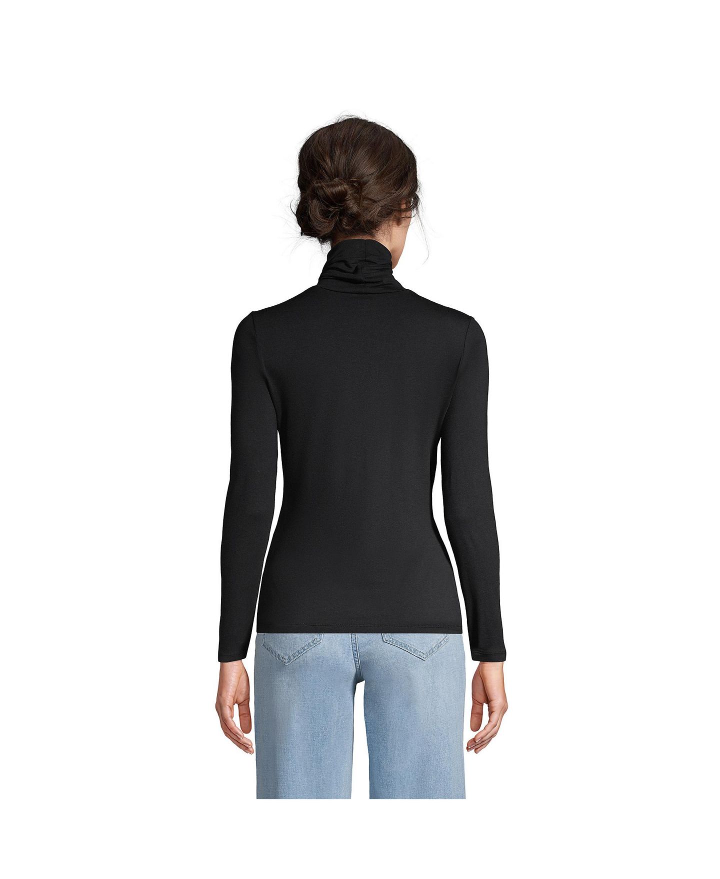 Женский топ Lands' End Lightweight Jersey Long Sleeve Turtleneck, цвет: Чёрный — фото 2