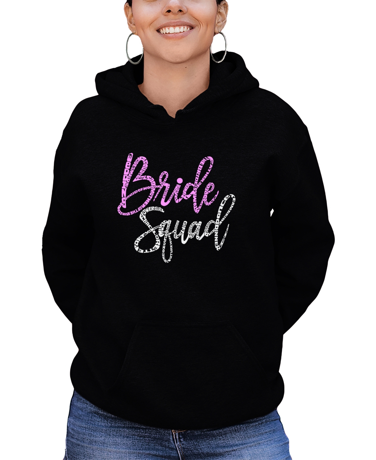 La Pop Art Women's Bride Squad Word Art Hooded Sweatshirt In Black
