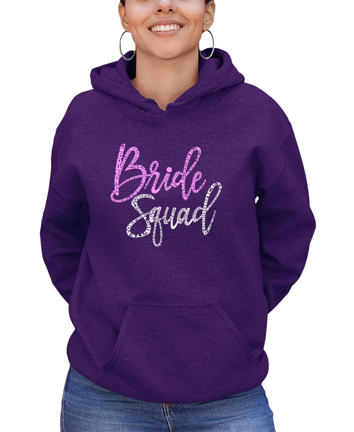 La Pop Art Women's Bride Squad Word Art Hooded Sweatshirt In Purple