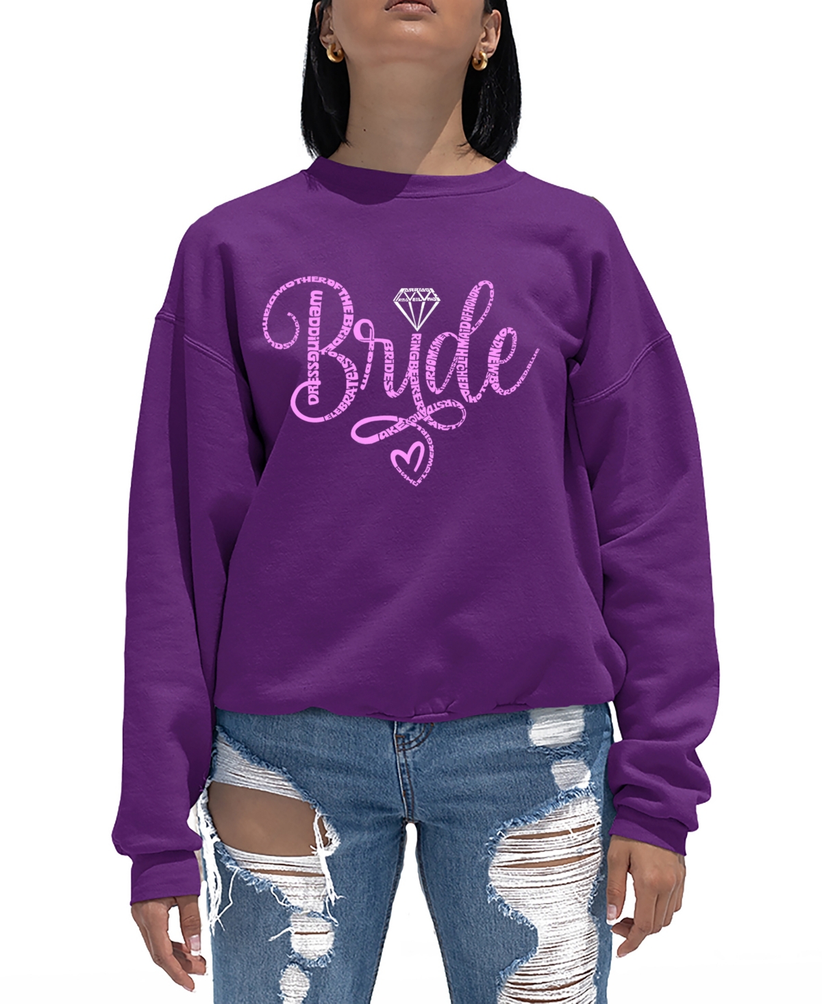 La Pop Art Women's Bride Word Art Crewneck Sweatshirt In Purple