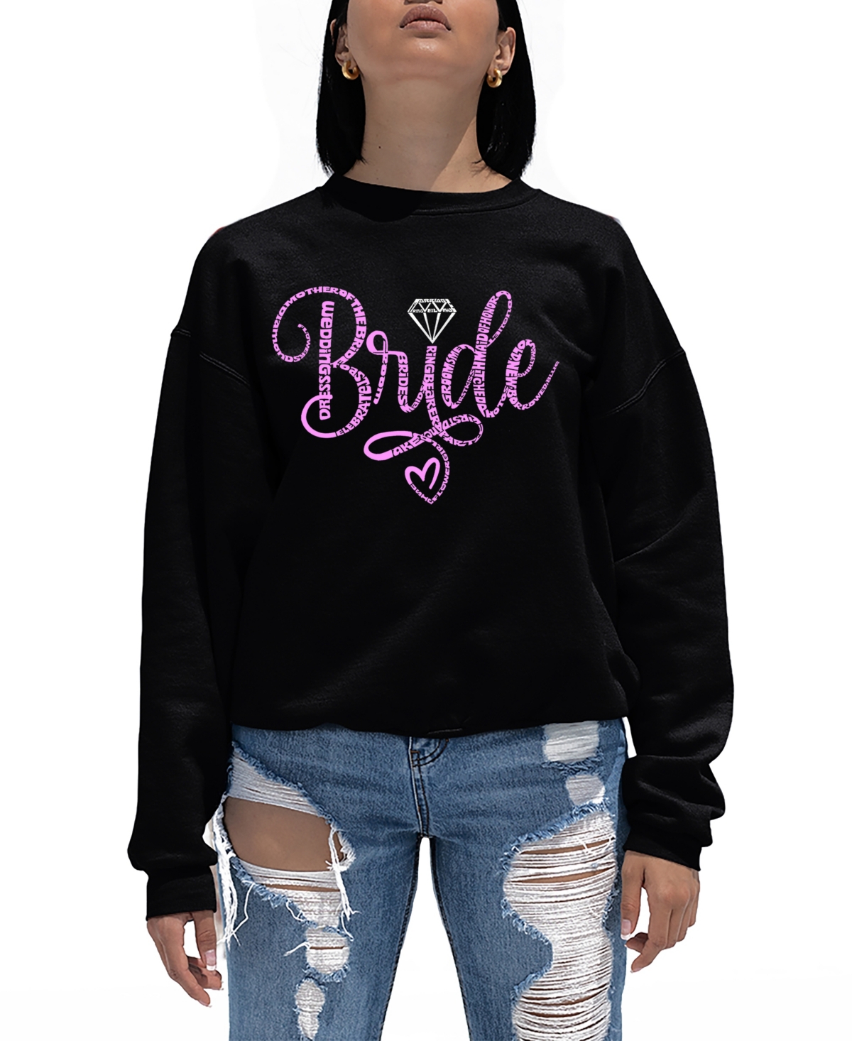 La Pop Art Women's Bride Word Art Crewneck Sweatshirt In Black