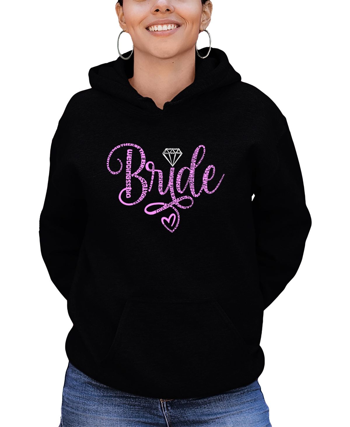 La Pop Art Women's Bride Word Art Hooded Sweatshirt In Black