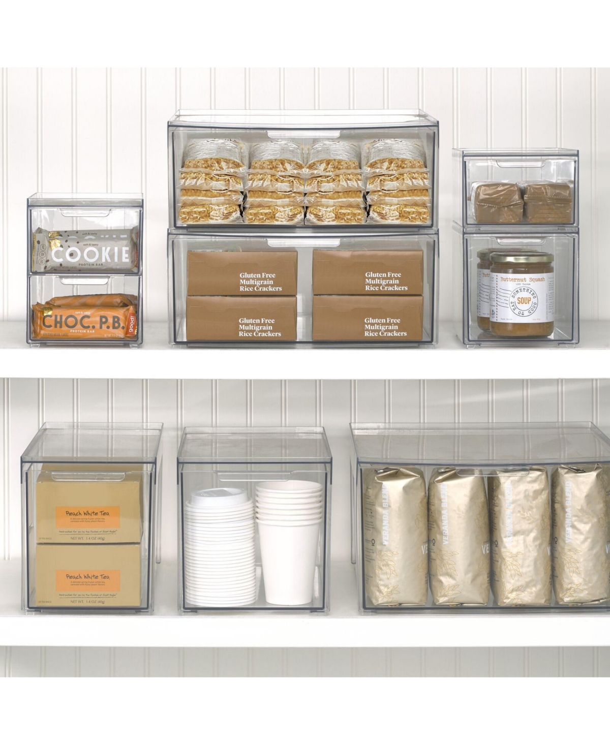 mDesign Stacking Plastic Storage Kitchen Bin with Pull-Out Drawer, 8 Pack,- Clear