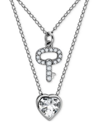 2-Pc. Set Cubic Zirconia Pav&eacute; Key & Solitaire Heart Pendant Necklaces