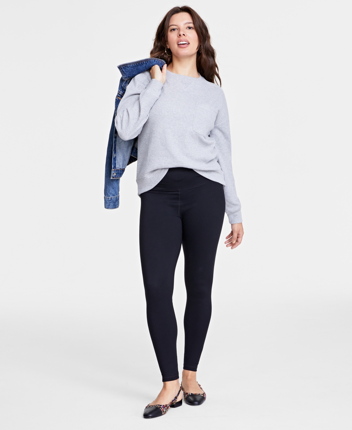 On 34th Women's Waffle-knit Long-sleeve Pullover Top, Created For Macy's In Light Grey Heather
