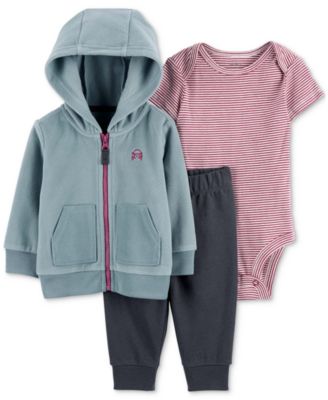 Carter's Baby Boys Hooded Jacket, Bodysuit And Pants, 3 Piece Set - Macy's