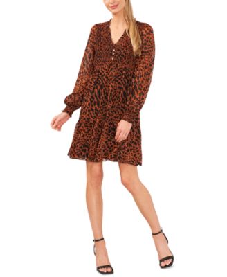 CeCe - Women's Smocked Leopard-Print Mini Dress
