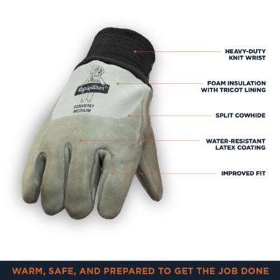 Men's Insulated Fleece Lined Leather Gloves with Nitrile Coating