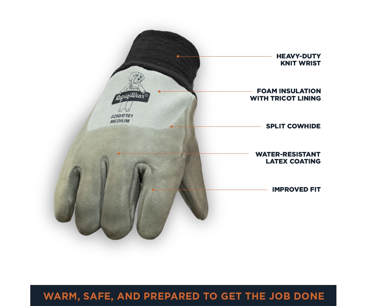 RefrigiWear Men's Insulated Fleece Lined Leather Gloves with Nitrile Coating