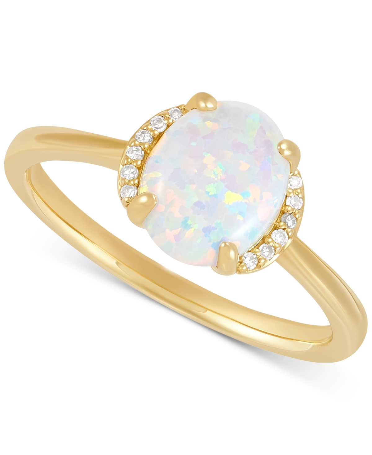 Macy's Opal (1 Ct. T.w.) & Diamond (1/10 Ct. T.w.) Statement Ring In 14k Gold