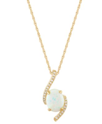 Macy's - Opal (1 ct. t.w.) & Diamond (1/20 ct. t.w.) Swirl 18" Pendant Necklace in 14k Gold