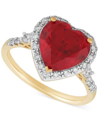Grown With Love - Lab Grown Ruby (5-1/3 ct. t.w.) & Lab Grown Diamond (1/3 ct. t.w.) Heart Halo Ring in 14k Gold