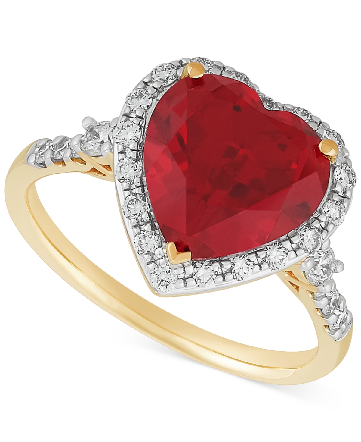 Lab Grown Ruby (5-1/3 ct. t.w.) & Lab Grown Diamond (1/3 ct. t.w.) Heart Halo Ring in 14k Gold - Ruby