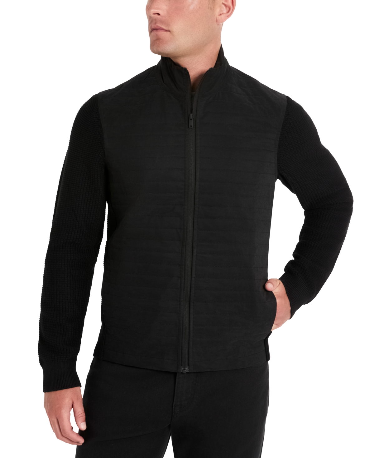 Kenneth Cole Men's Quilted Zip-front Sweater Jacket In Black