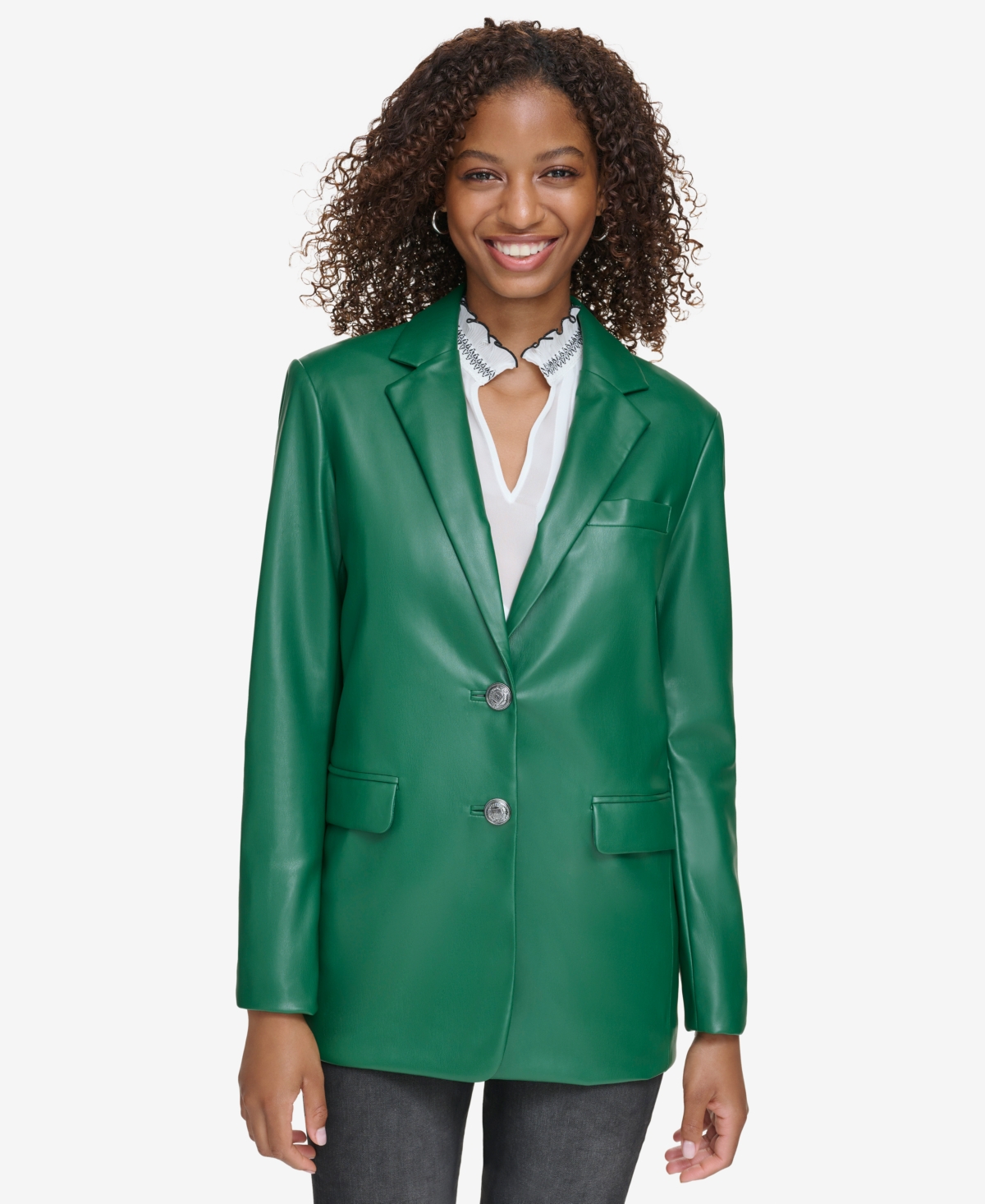 karl lagerfeld faux leather dress Studded Faux Leather Paneled Dress – Ashley Stewart main image 0
