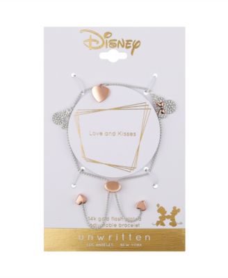 Unwritten Crystal Mickey and Minnie Mouse Rose Gold-Plated Hearts Charm Bracelet