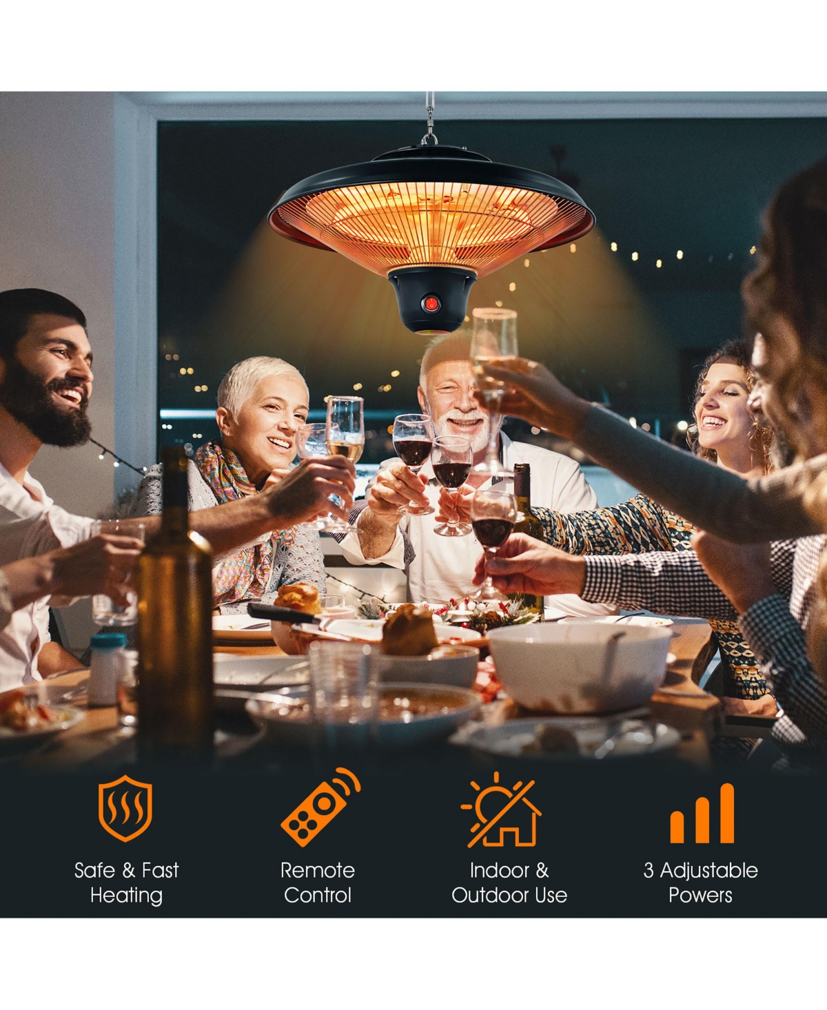 1500W Electric Hanging Heater Ceiling Mounted Infrared Heater w/Remote Control