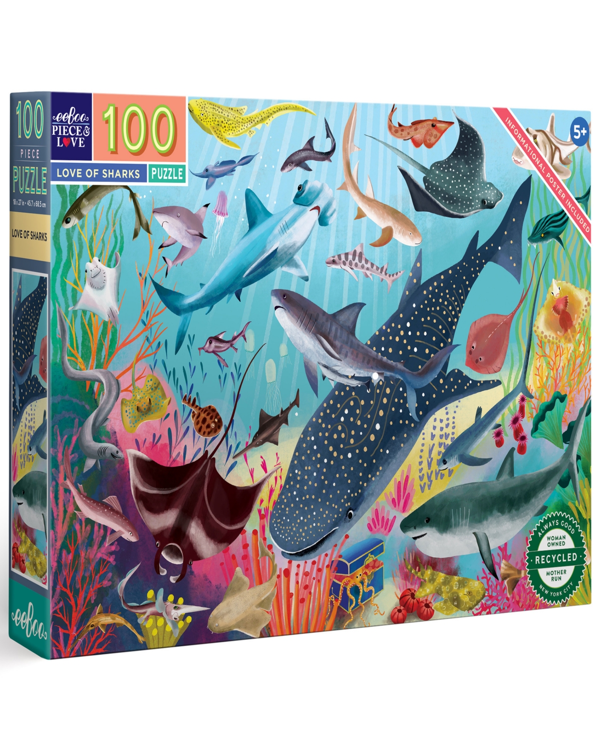 Eeboo Kids' Love Of Sharks Puzzle In Multi