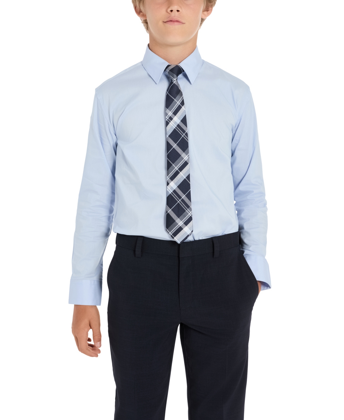 Kenneth Cole Reaction Kids' Big Boys Solid Classic Shirt And Tie Set In Blue,navy
