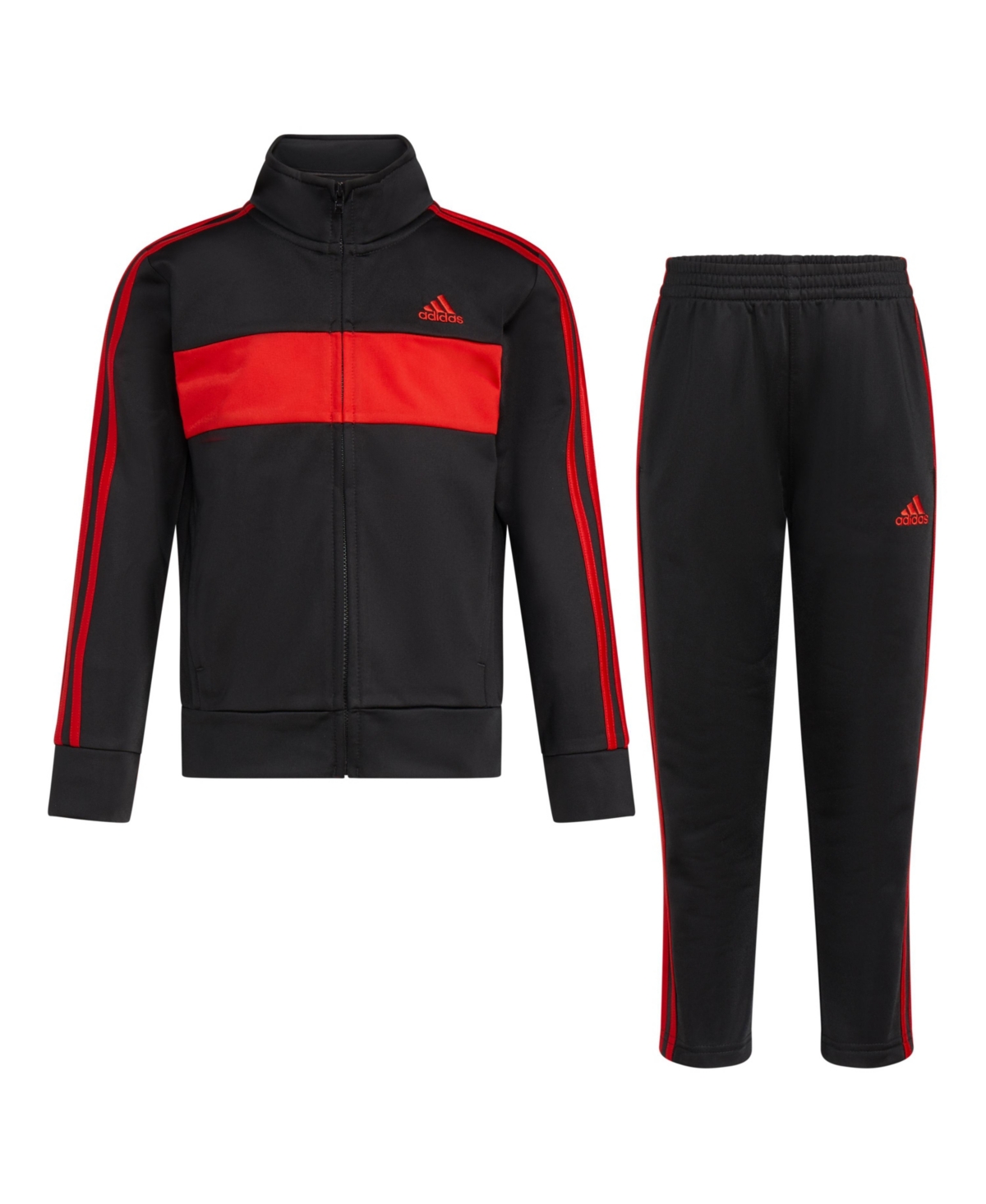 Shop Adidas Originals Little Boys Essential Tricot Jacket And Pant, 2 Piece Set In Black With Red