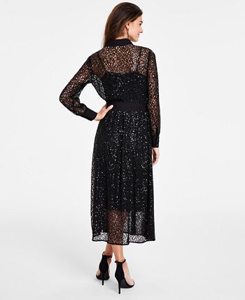 Anne Klein Women's Button-Front A-Line Sequin Lace Dress, Created for ...