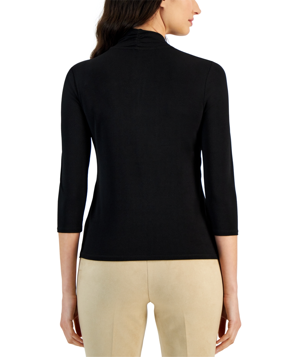 Shop Anne Klein Women's Solid Twist-neck 3/4-sleeve Top In Anne Black