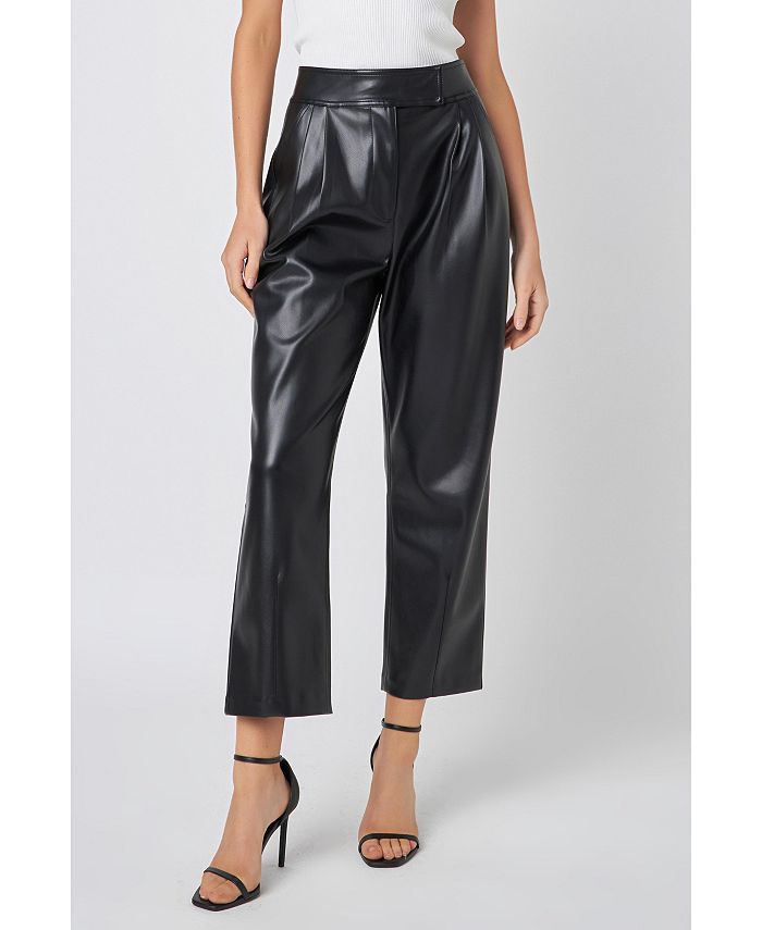 English Factory Women's Faux Leather Pleated Trouser Pants - Macy's