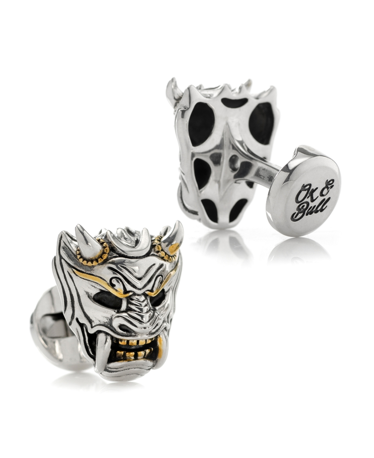 Shop Ox & Bull Trading Co. Men's Samurai Mask Cufflinks In Silver