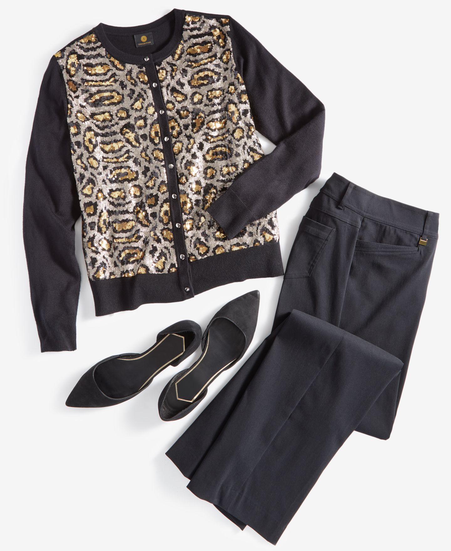 Женский кардиган JM Collection Leopard Sequin Party Cardigan, цвет: Чёрный комбинированный — фото 7
