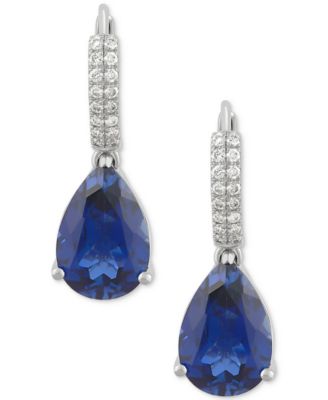 Lab-Grown Sapphire (8-1/8 ct. t.w.) & Diamond (1/4 ct. t.w.) Pear Dangle Hoop Earrings in 14k White Gold (Also available in Emerald & Ruby)