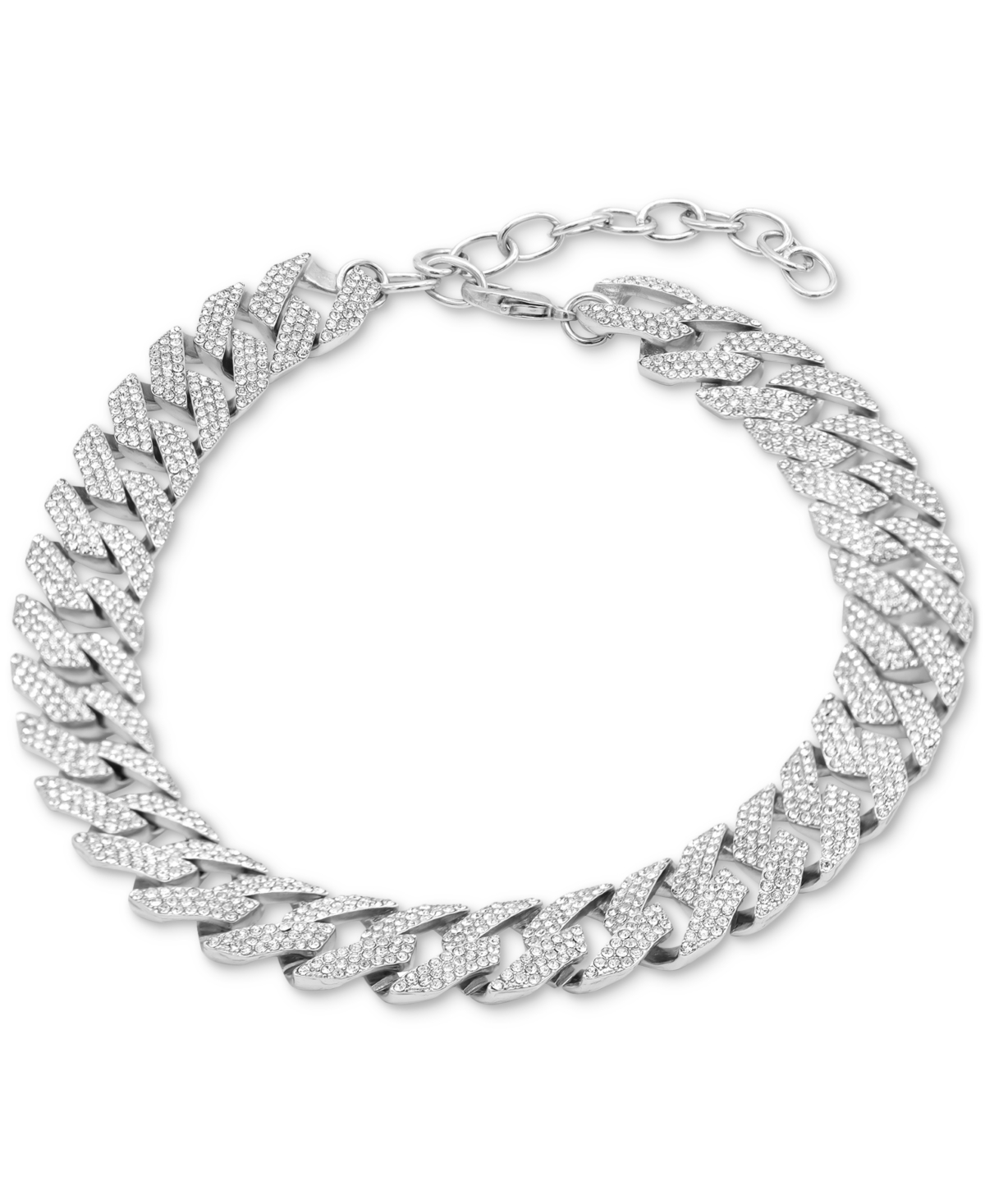 Silver-Tone Crystal Cuban Chain Choker Necklace, 12-1/2" + 3" extender - Silver