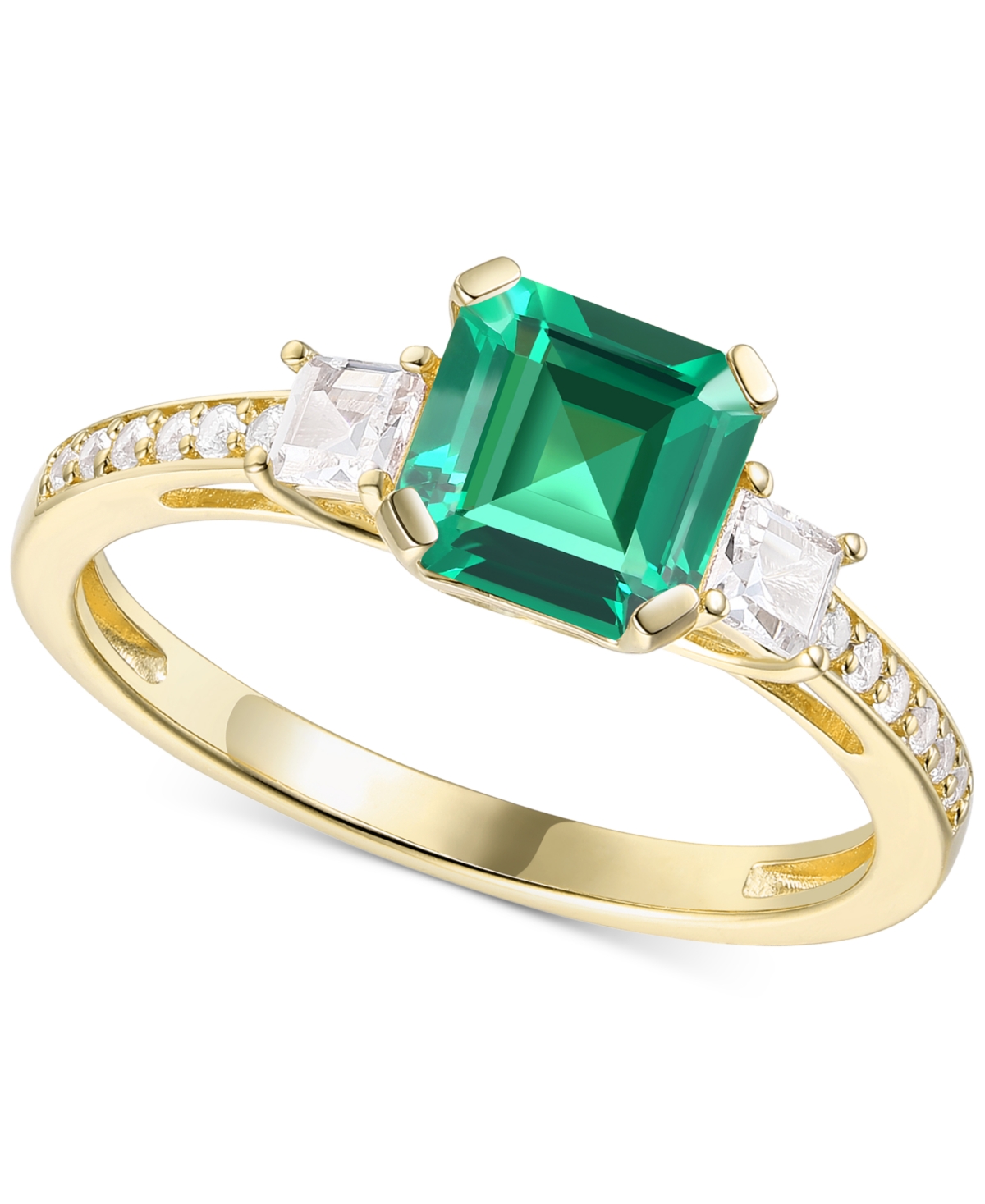 Macy's Lab-grown Emerald (7/8 Ct. T.w.) & Lab-grown White Sapphire (1/3 Ct. T.w.) In 14k Gold-plated Sterli