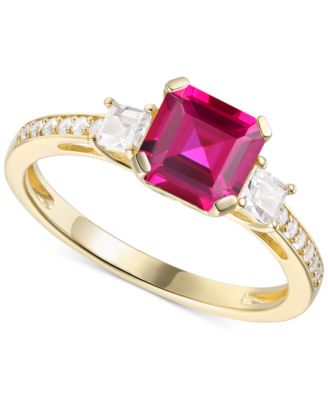 Macy's - Lab-Grown Morganite (1-3/8 ct. t.w.) & Lab-Grown White Sapphire (1/3 ct. t.w.) Three Stone Ring in 14k Rose Gold-Plated Sterling Silver (Also in Additional Gemstones)