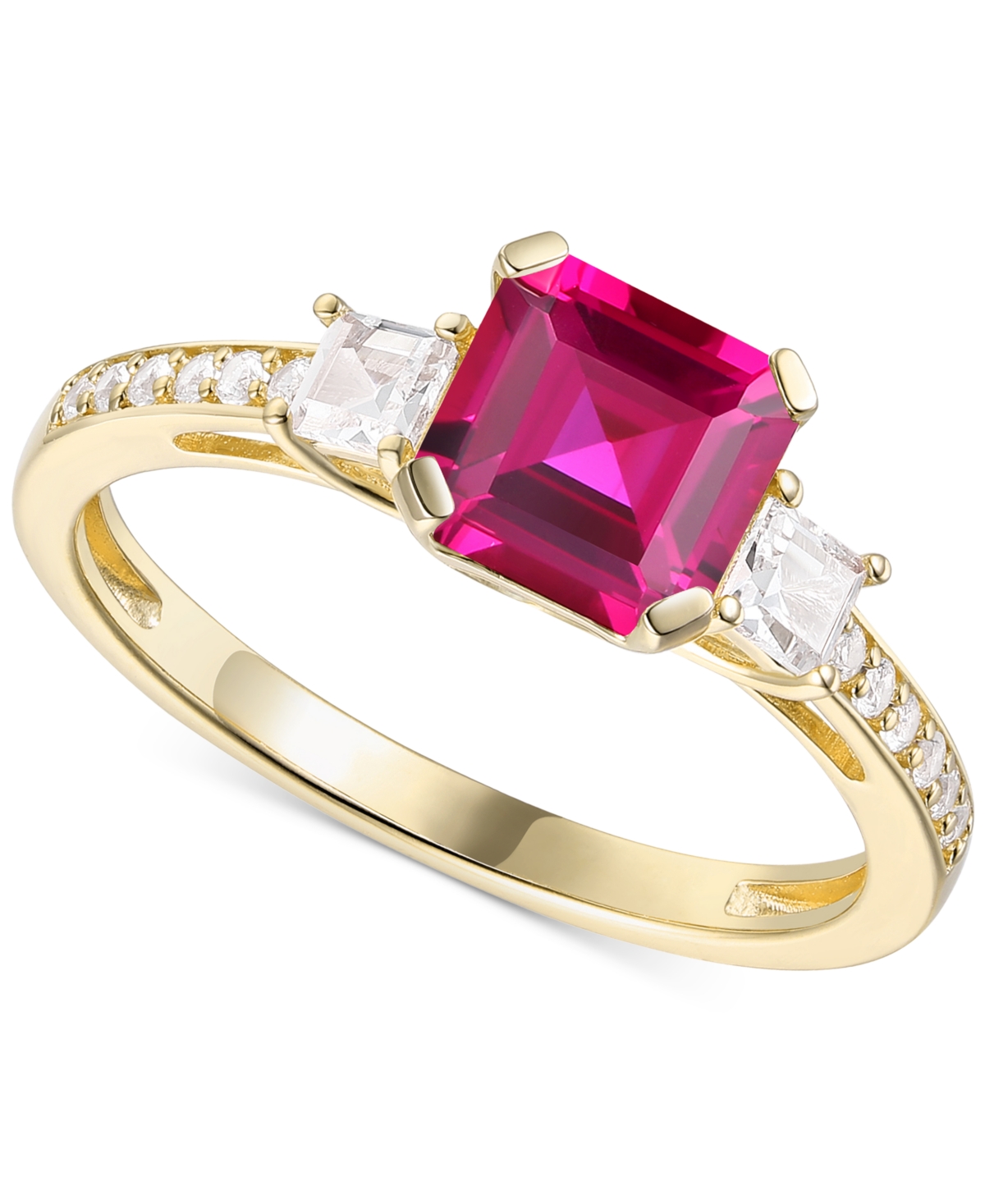 Lab-Grown Morganite (1-3/8 ct. t.w.) & Lab-Grown White Sapphire (1/3 ct. t.w.) Three Stone Ring in 14k Rose Gold-Plated Sterling Silver (Also in Addit