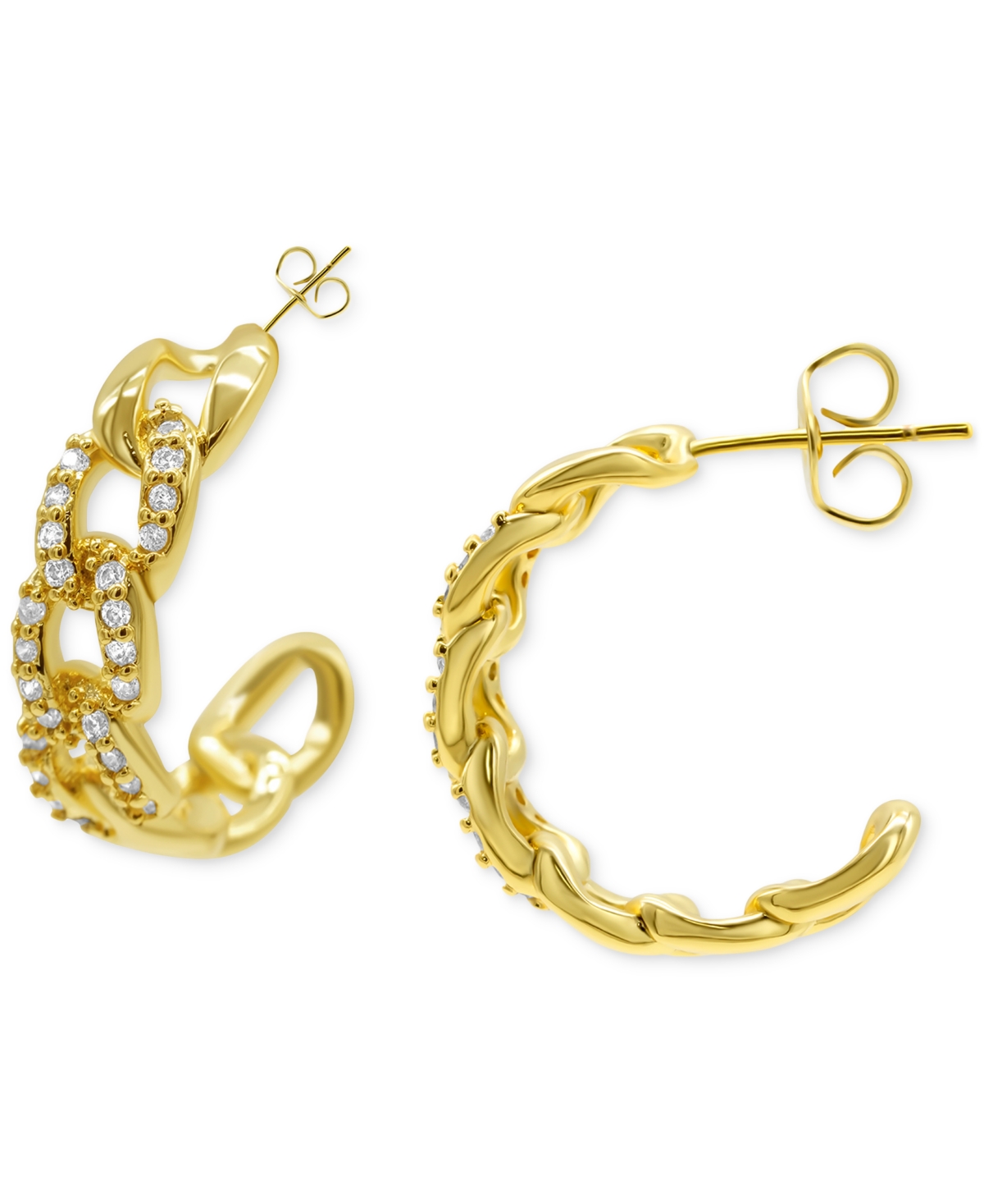 Shop Adornia 14k Gold-plated Small Pave Curb Chain Huggie Hoop Earrings, 0.75"