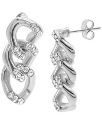 Rhodium-Plated Pav&eacute; Curb Chain Drop Earrings