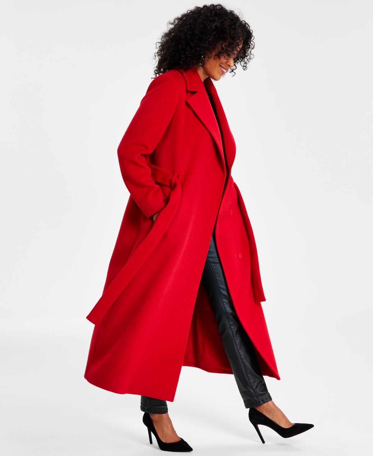 I.n.c. International Concepts Women's Solid Belted Wool Coat, Created for Macy's