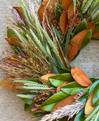 Fresh Real Magnolia, Sorghum, Pampas and Wheat Wreath