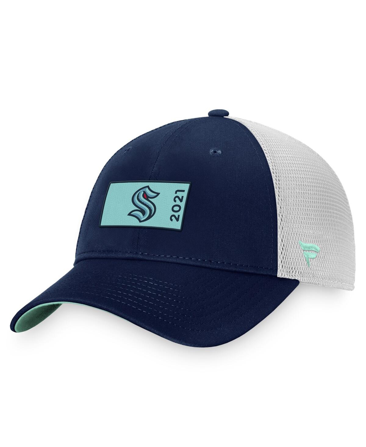 Shop Fanatics Men's  Deep Sea Blue, White Seattle Kraken Authentic Pro Rink Trucker Snapback Hat In Deep Sea Blue,white