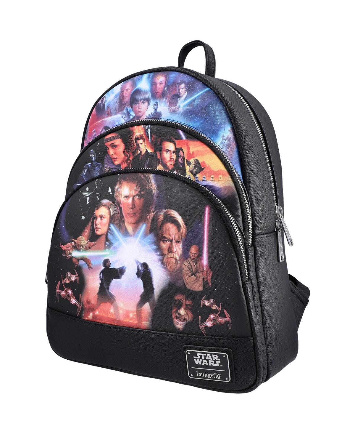 Loungefly Star Wars Prequel Trilogy Triple Pocket Mini Backpack In Black