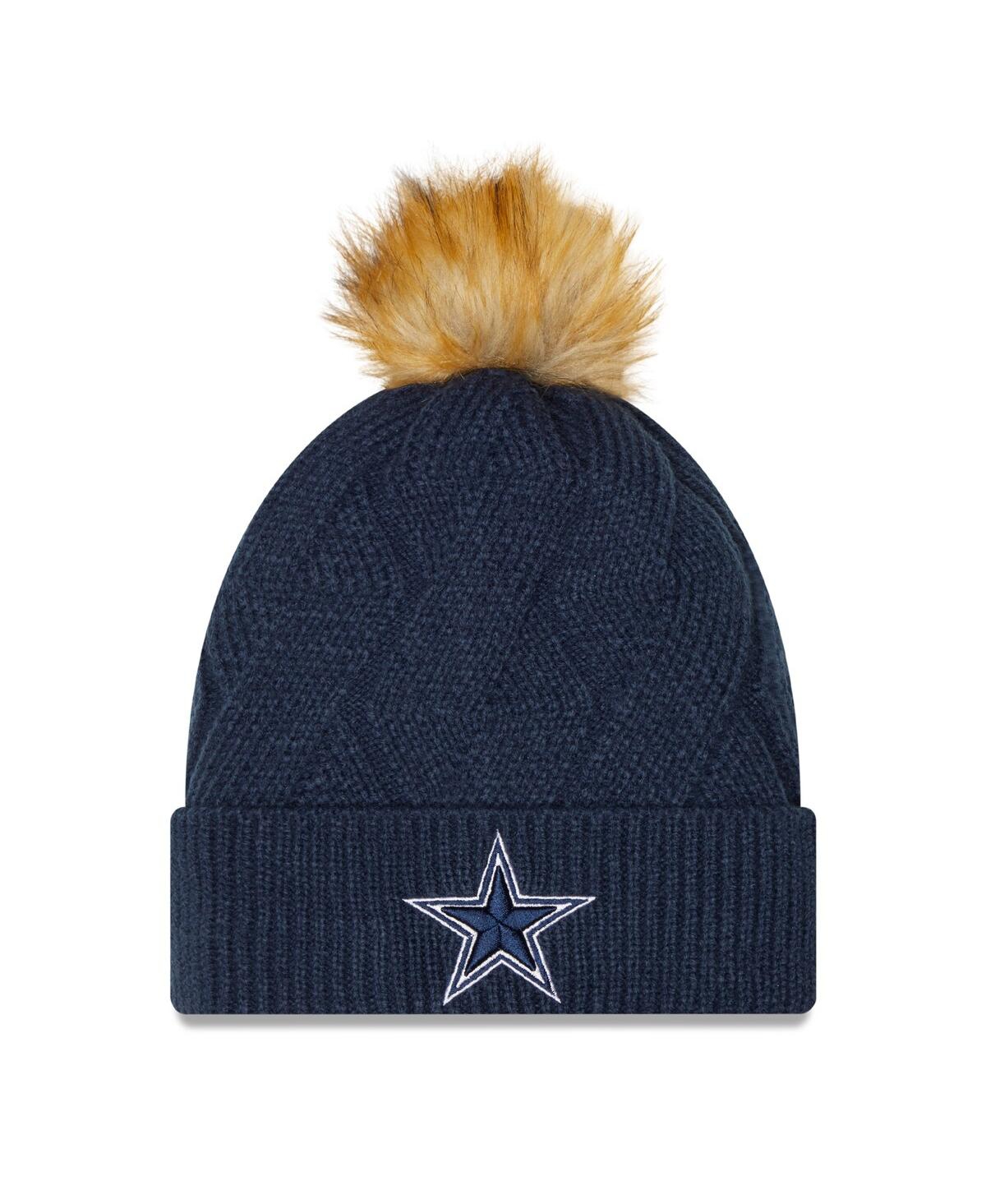 Shop New Era Women's  Navy Dallas Cowboys Snowy Cuffed Knit Hat With Pom