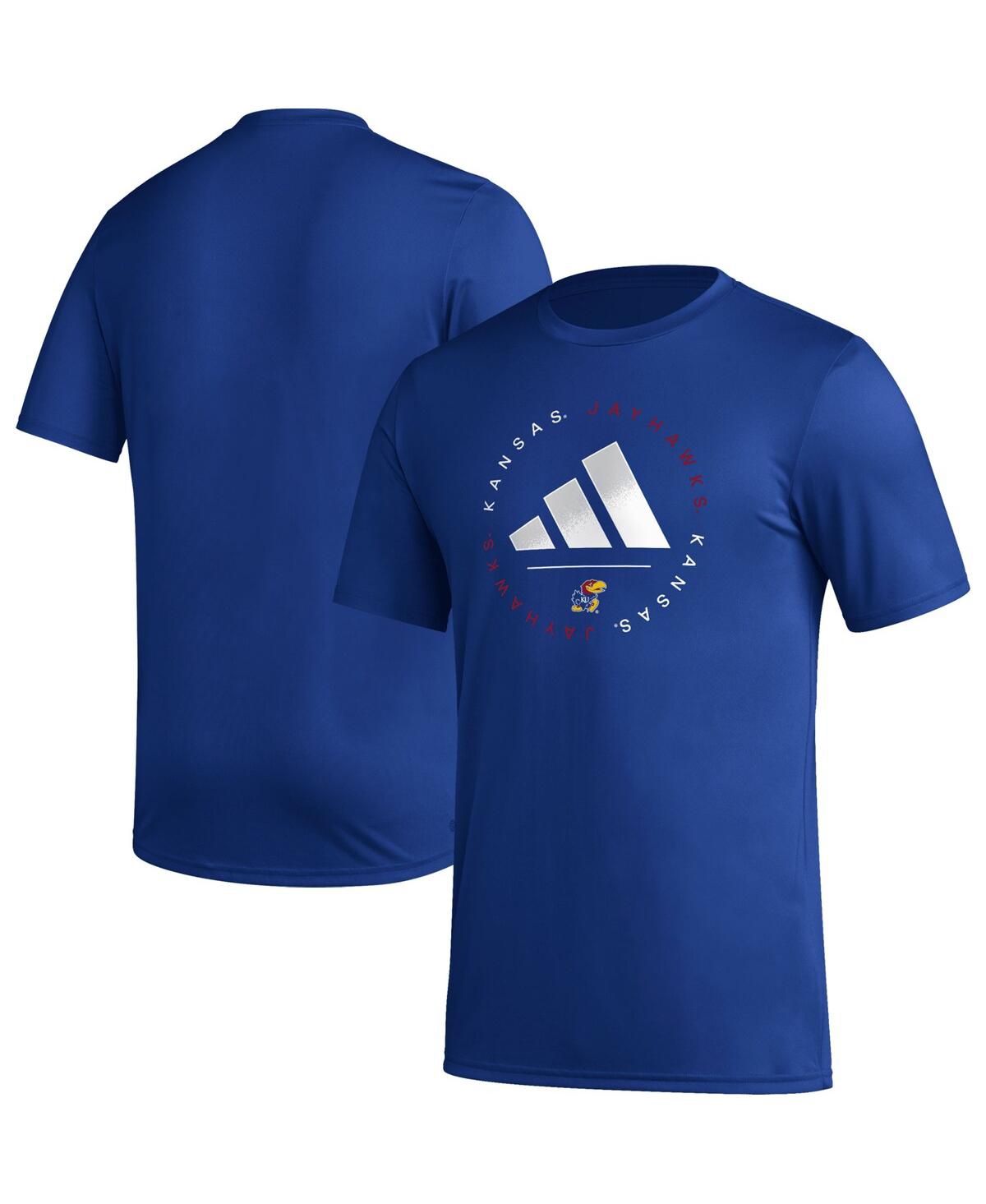 Shop Adidas Originals Men's Adidas Royal Kansas Jayhawks Stripe Up Aeroready Pregame T-shirt