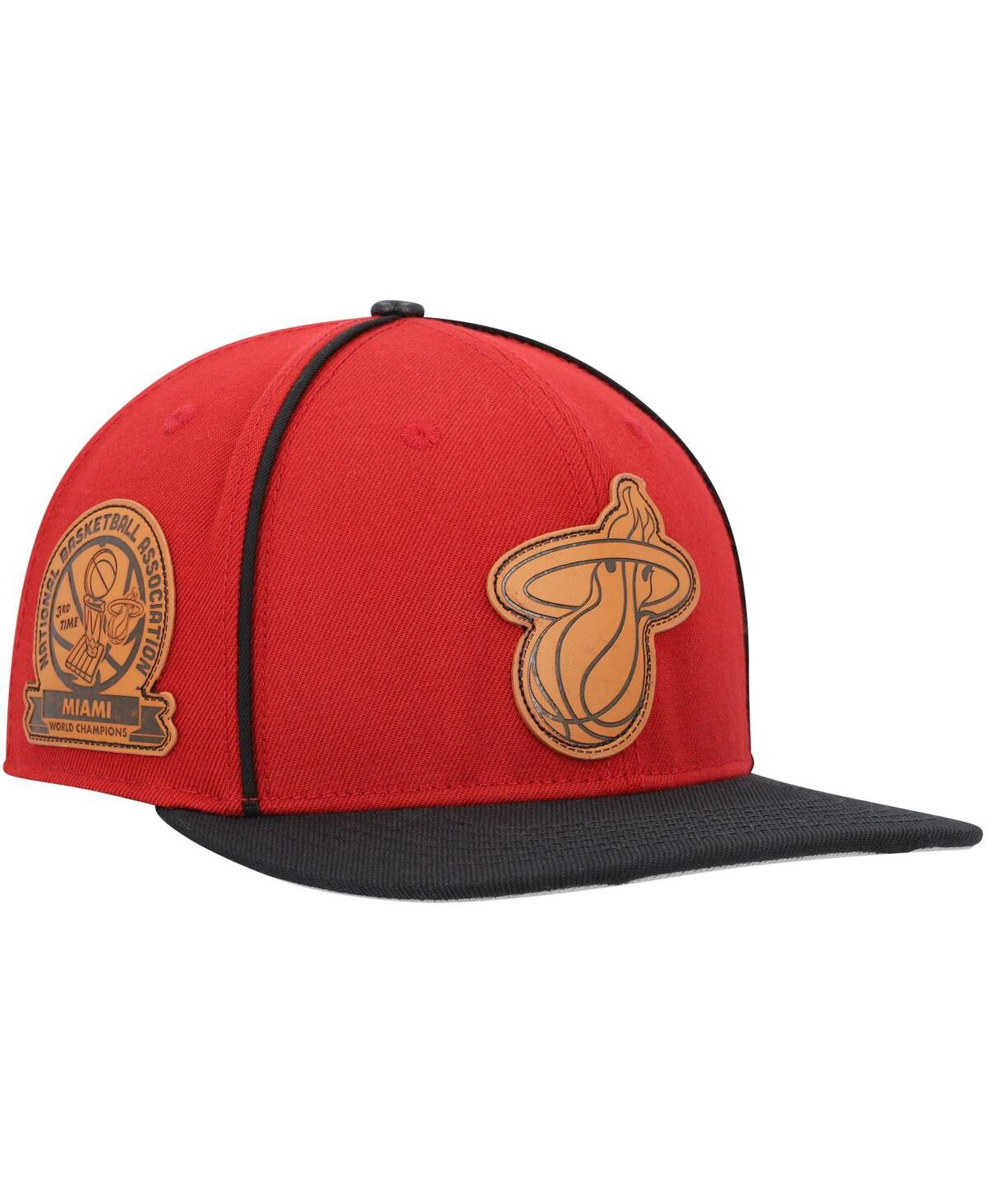 Pro Standard Men's  Red, Black Miami Heat Heritage Leather Patch Snapback Hat In Red,black