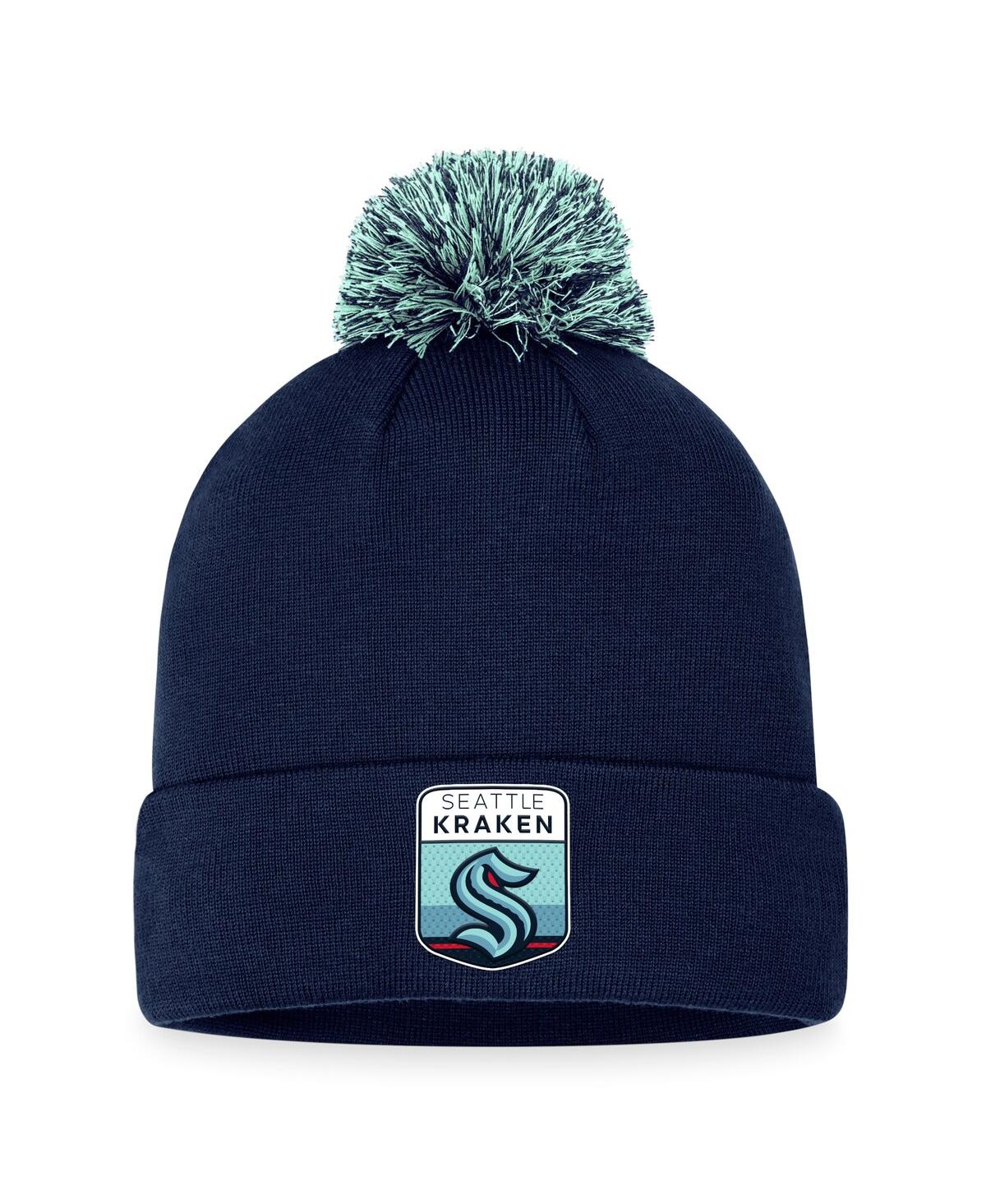 Fanatics Men's  Deep Sea Blue Seattle Kraken 2023 Nhl Draft Cuffed Knit Hat With Pom